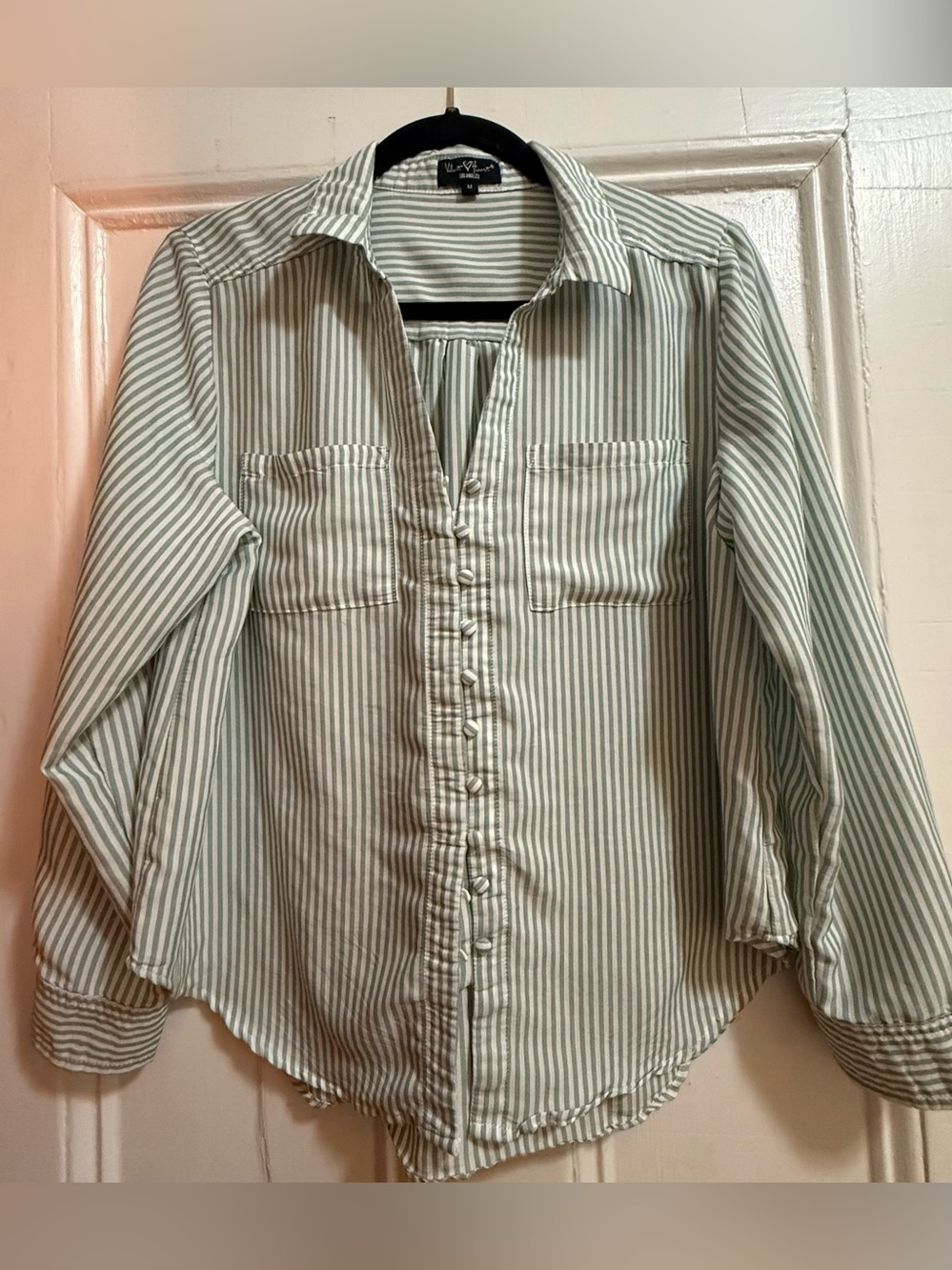 Velvet Heart Green and White Stripe Button-Down Shirt